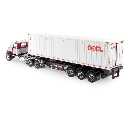 Western Star 4900 SFFA Day Cab with 40' Dry Goods Sea Container - Red& Gray - OOCL - White 1:50 Scale Alt Image 4