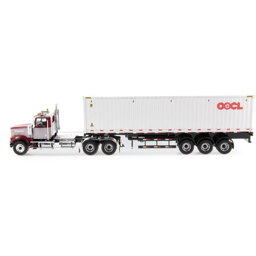 Western Star 4900 SFFA Day Cab with 40' Dry Goods Sea Container - Red& Gray - OOCL - White 1:50 Scale Alt Image 6