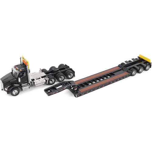 Kenworth T880 SBFA Daycab Tridem Tractor with Trail King TK120 HDG Lowboy Trailer - Black 1:50 Scale Alt Image 1