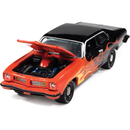 1974 Pontiac GTO (Black w/Flames) 1:64 Scale Diecast Model by