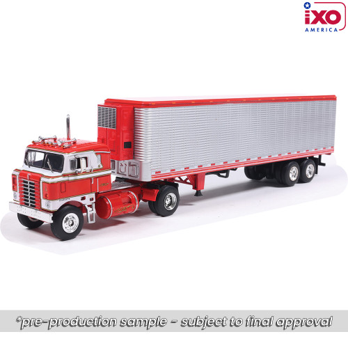 1950 Kenworth Bullnose - Red and White with vintage chrome trailer 1:64 Scale Main Image