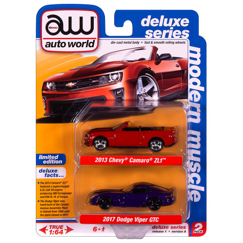 2013 Chevy Camaro ZL1 Convertible & 2017 Dodge Viper Modern Muscle 2Pack A - Orange & Purple 1:64 Scale Alt Image 3