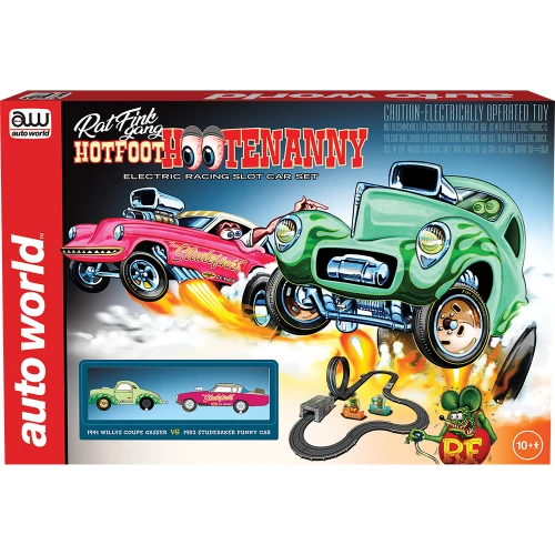 Rat Fink Gang Hotfoot Hootenanny 14 1/2' Race Set with 1953 Studebaker Funny Car & 1941 Willy's Coupe Gasser Main Image