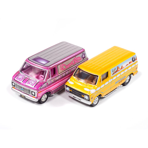 1976 Dodge Tradesman Van & 1975 Chevy G20 Van Boogie Vans - Yellow+Pink Main Image