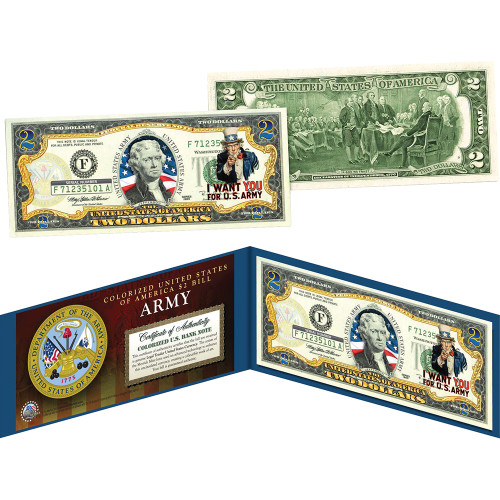 Uncle Sam "I Want You" Colorized $2 Bill Army_WWII_2Bill Main Image