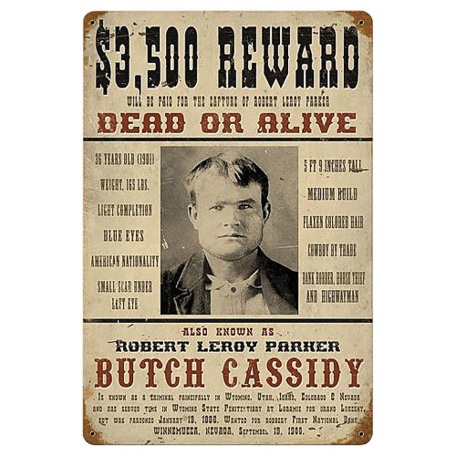 Wanted Butch Cassidy Metal Sign  V675 Main Image