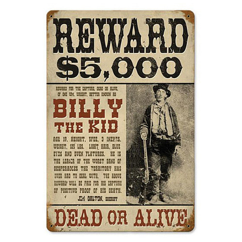 Wanted Billy The Kid Metal Sign V676 Main Image