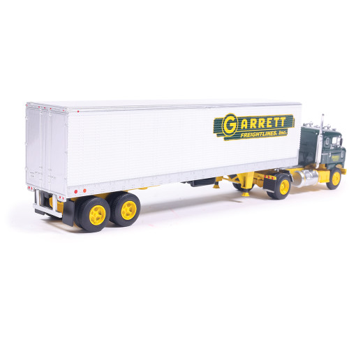 1950 Kenworth Bullnose Garrett Freightlines & Vintage Trailer - Yellow and Green 1:64 Scale Alt Image 1