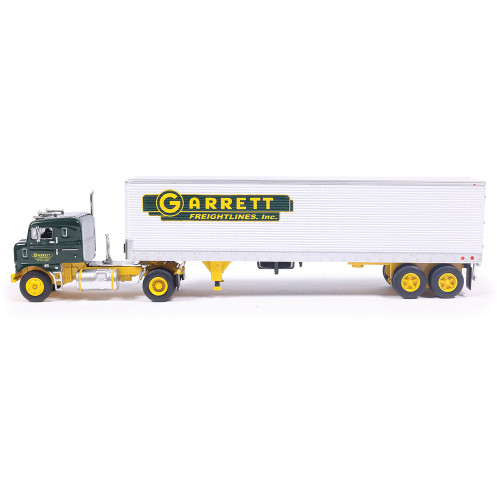 1950 Kenworth Bullnose Garrett Freightlines & Vintage Trailer - Yellow and Green 1:64 Scale Alt Image 4
