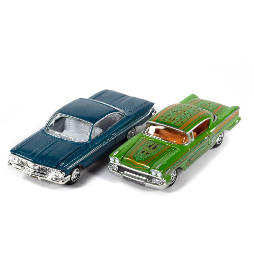 1958 Chevy Impala & 1961 Impala 2-pack - Metallic Green & Metallic Teal 1:64 Scale Main Image