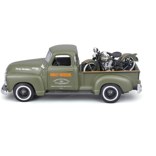 Harley-Davidson 1936 EL Knucklehead + 1950 Chevrolet 3100 Pickup - Green 1:24 Scale Alt Image 4