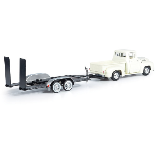 1956 Ford F-100 Pickup (White) & Diecast Trailer 1:24 Scale Alt Image 1