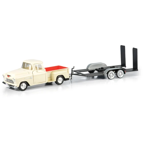 1955 Chevy Stepside (White) & Diecast Trailer 1:24 Scale Main Image