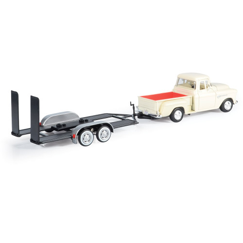 1955 Chevy Stepside (White) & Diecast Trailer 1:24 Scale Alt Image 1