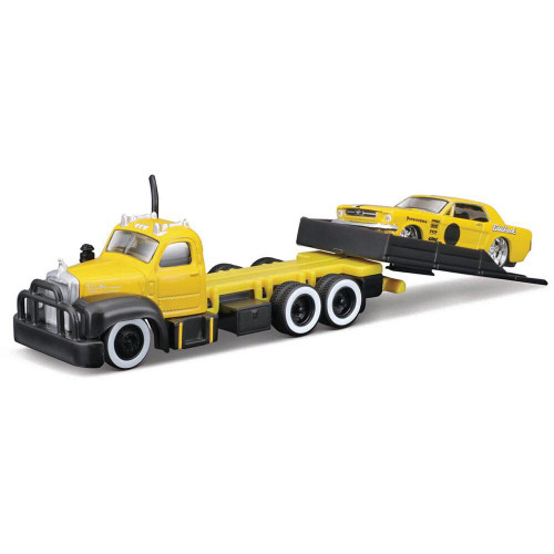 1953 Mack B-61 Flatbed & 1965 Ford Mustang - Elite Transport 1:64 Scale Main Image