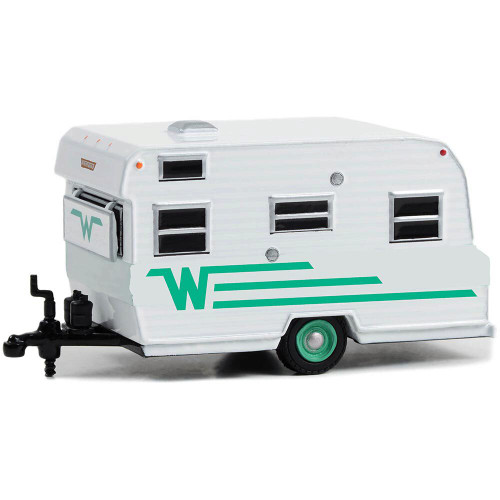 1965 Winnebago Travel Trailer 216 - White with Green Stripe 1:64 Scale Main Image