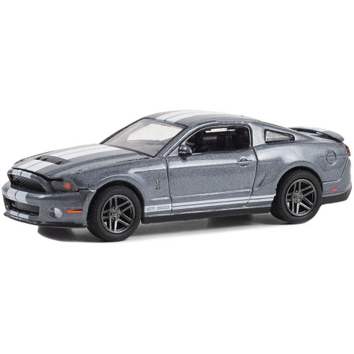 2010 Shelby GT500 - Sterling Grey Metallic with White Stripes 1:64 Scale Main Image