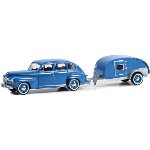 1942 Ford Fordor Super Deluxe with Tear Drop Trailer - Florentine Blue 1:64 Scale Main Image