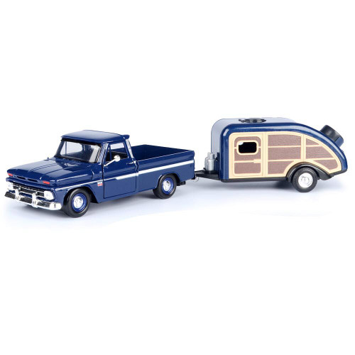 1966 Chevy C10 Fleetside Pickup & House Trailer - Blue 1:24 Scale Main Image