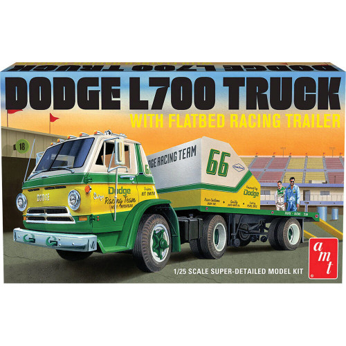 1966 Dodge L700 Truck w/Flatbed Racing Trailer 1/25 Kit 1:25 Scale Main Image
