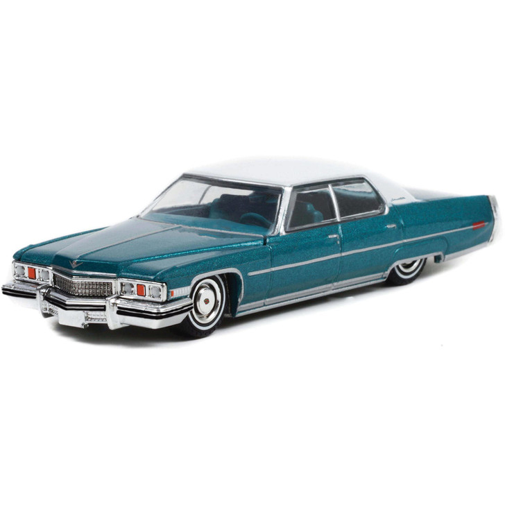 1973 Cadillac Sedan deVille - Teal with White Roof 1:64 Scale Main Image