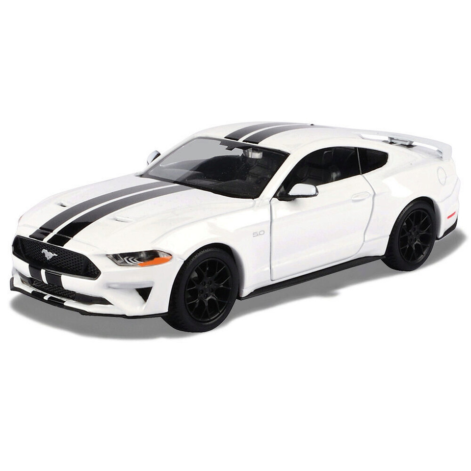 2018 Ford Mustang GT - White w/ Black stripes 1:24 Scale Main Image