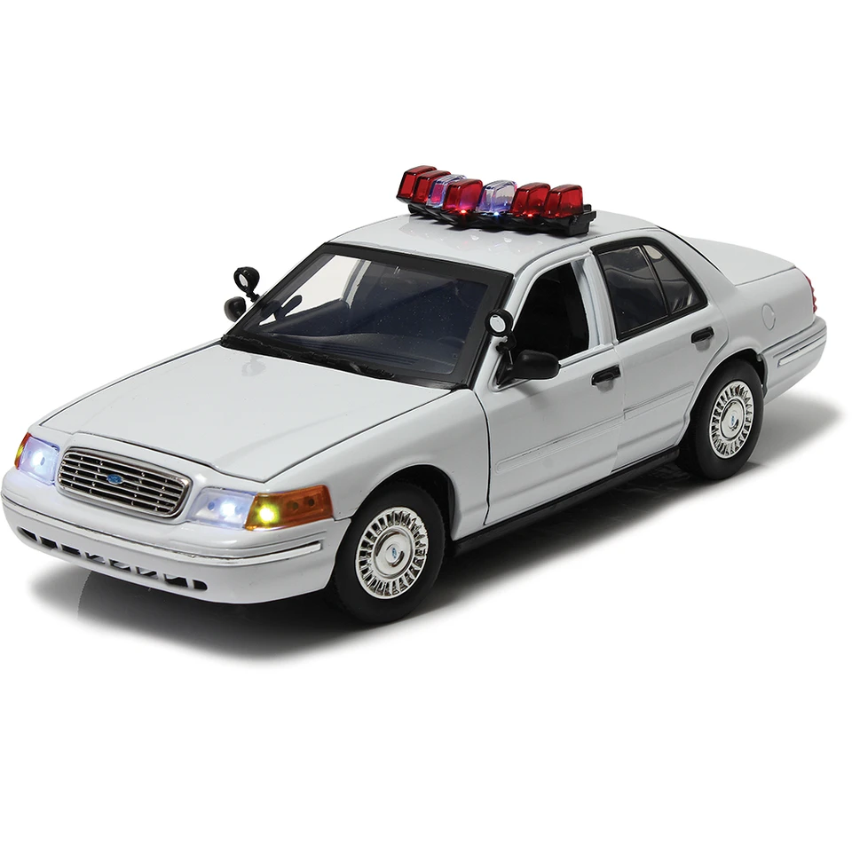 2001 Ford Crown Victoria White Police Car with Lights & Sound 1:18 Scale Main Image