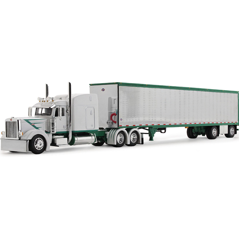 Peterbilt Model 389 63" Mid-Roof Sleeper & 53' Utility Trailer - White/Green Main Image
