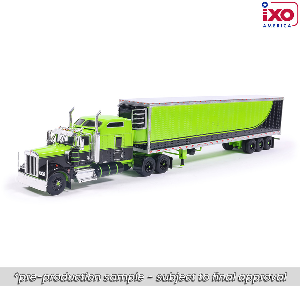 1990 Kenworth W900 with Refer Van - Neon Green and Black 1:64 Scale Main Image