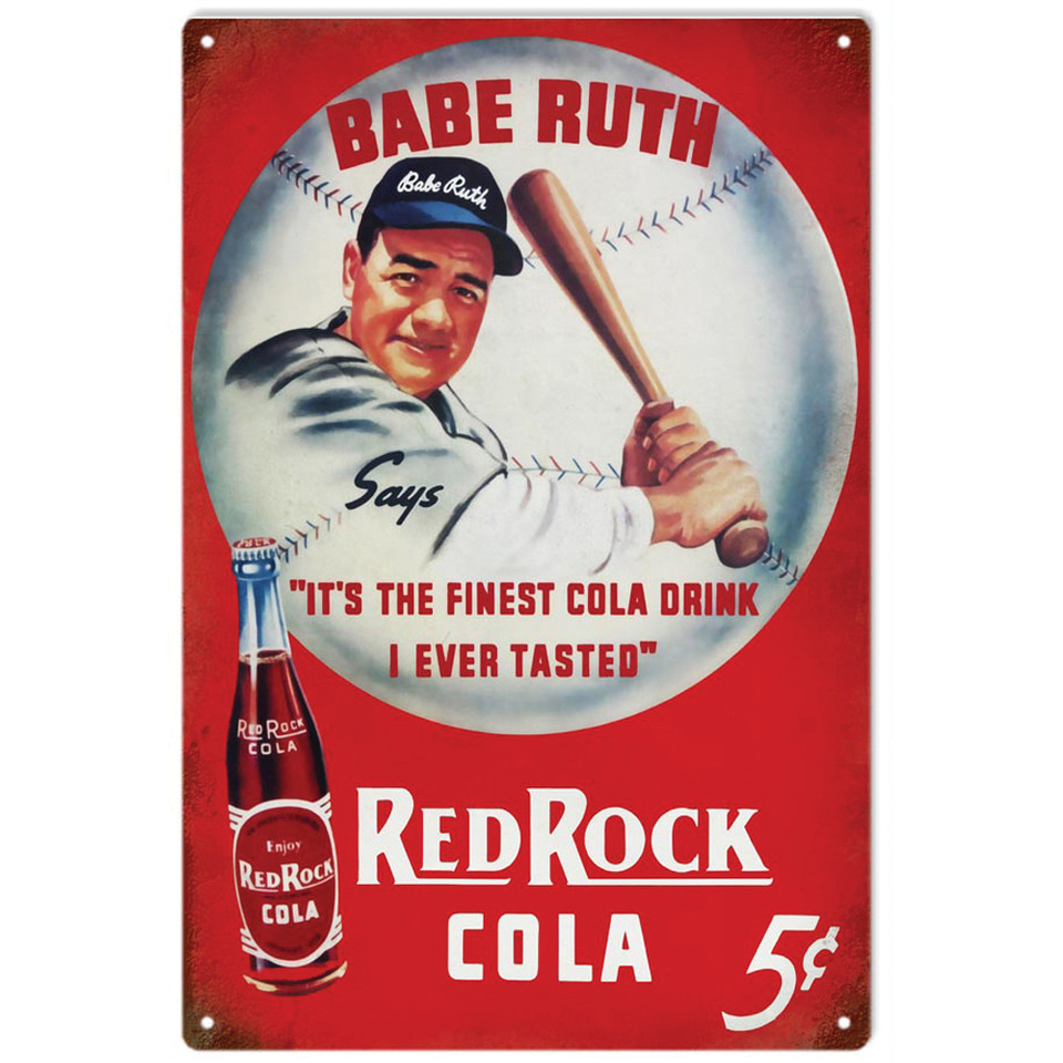 Vintage Red Rock Cola Babe Ruth Metal Sign  Main Image
