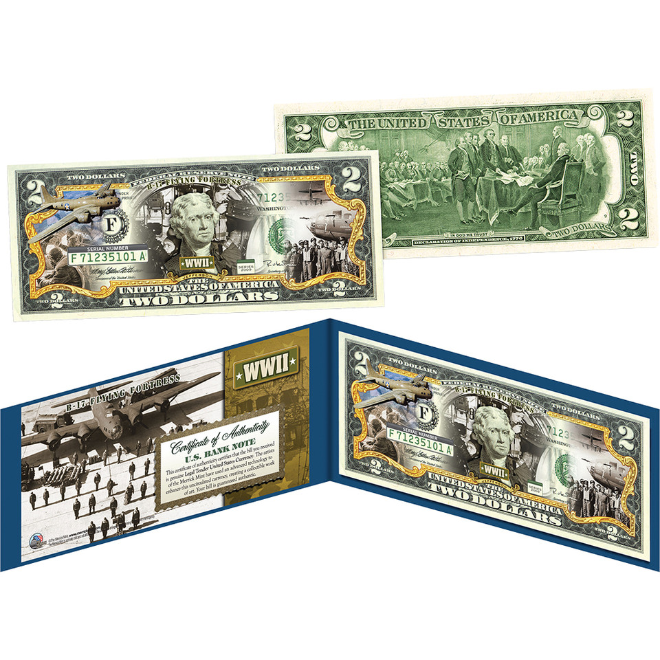 B-17 Flying Fortress Colorized $2 Bill WWII_B17FlyingFortress_2Bill Main Image