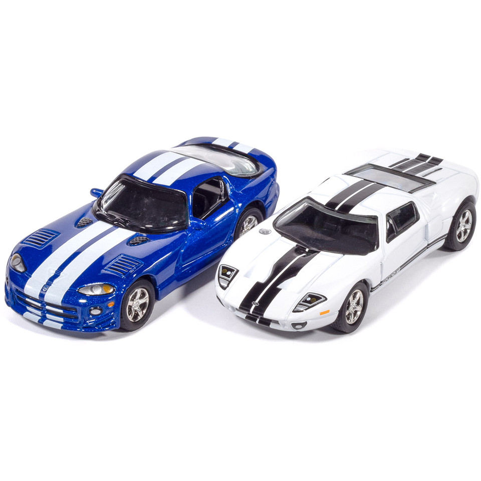 1996 Dodge Viper GTS & 2005 Ford GT 2-pack - Viper Blue & Performance White 1:64 Scale Main Image