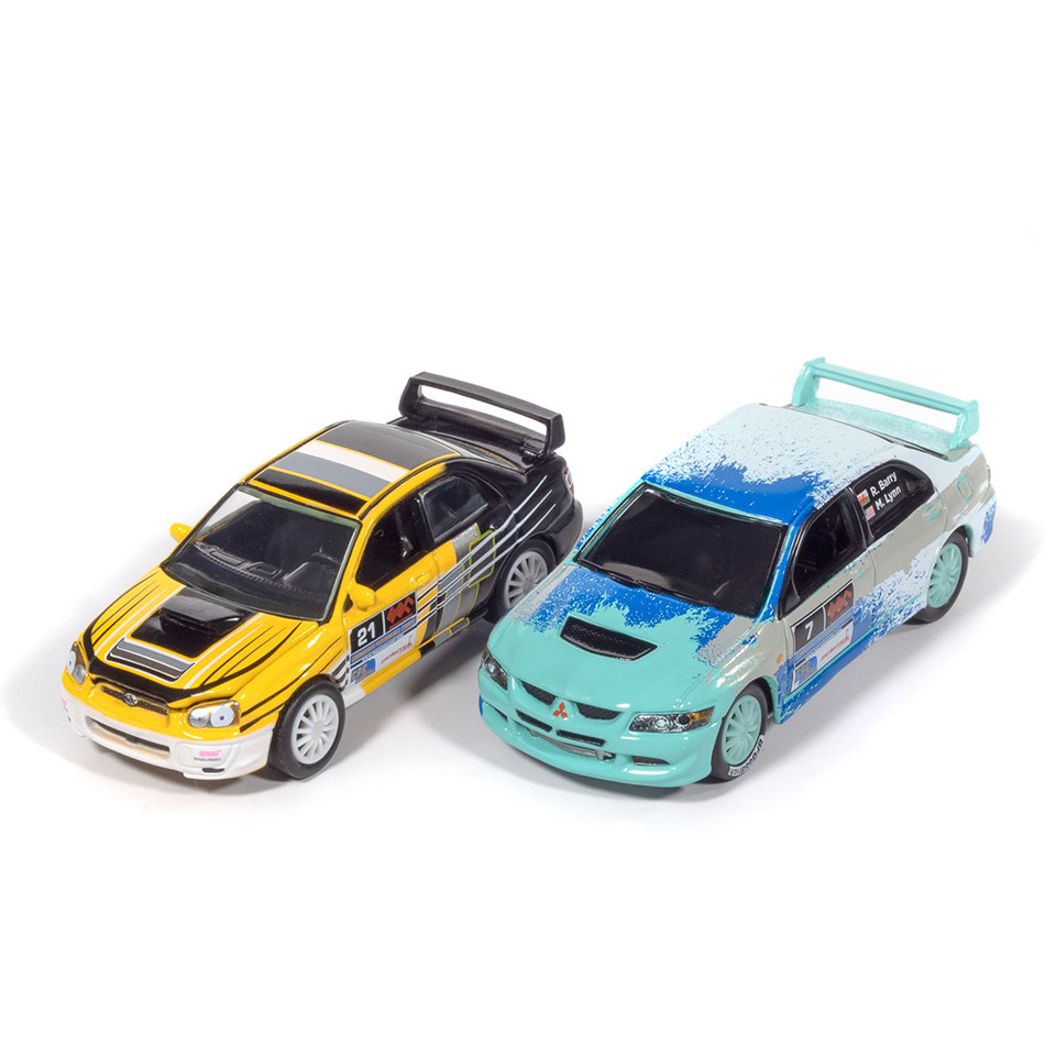 2004 Subaru WRX Sti & 2004 Mitsubishi Lancer Evolution 2-pack - Black & Teal 1:64 Scale Main Image