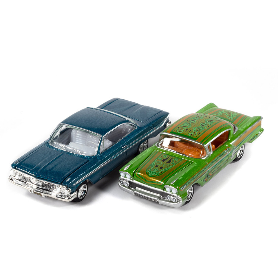 1958 Chevy Impala & 1961 Impala 2-pack - Metallic Green & Metallic Teal 1:64 Scale Main Image