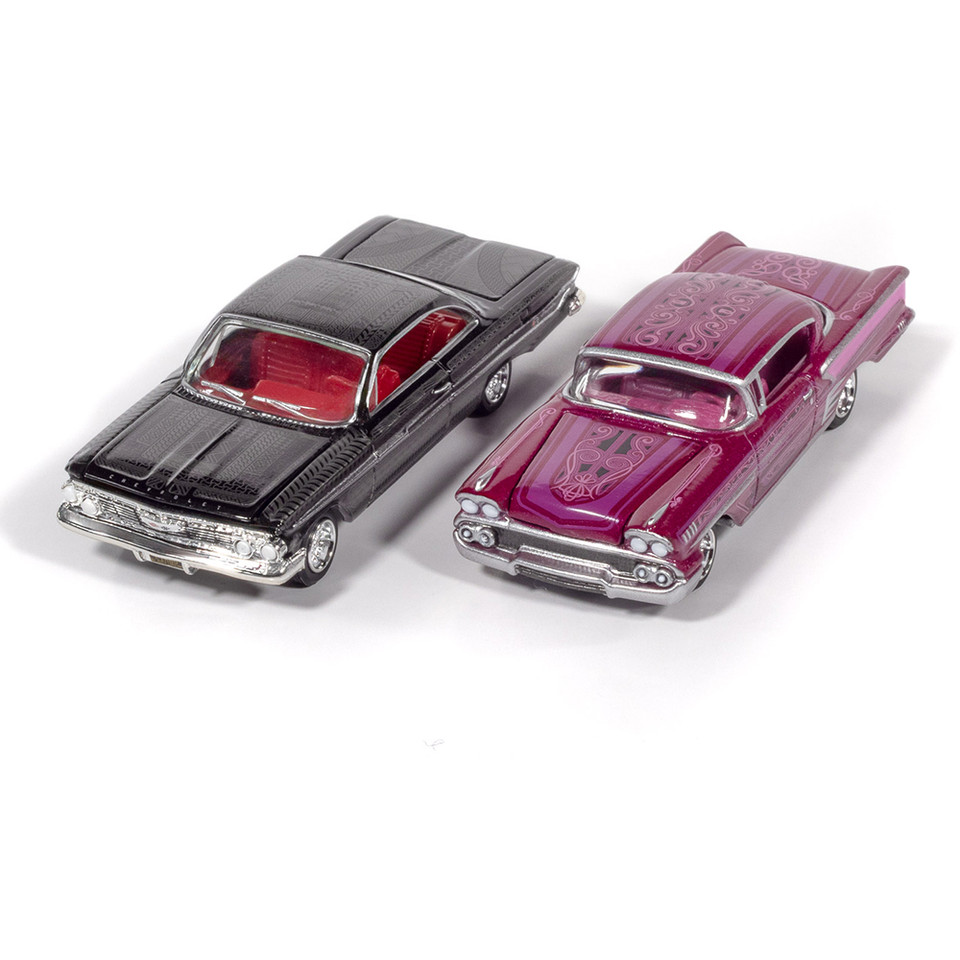 1958 Chevy Impala & 1961 Impala 2-pack - Metallic Magenta & Dark Silver 1:64 Scale Main Image