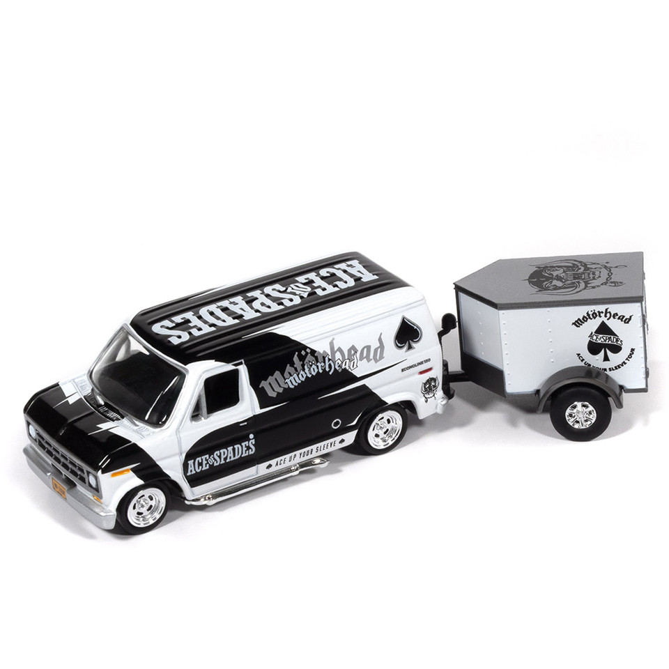 1977 Ford Van w/Small Enclosed Trailer - Black & White 1:64 Scale Main Image