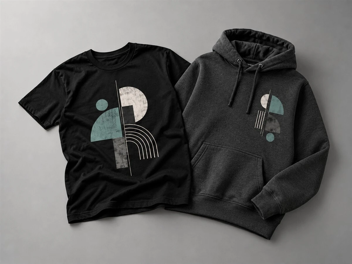 Illustrative custom T-shirt and hoodie with coordinated abstract artwork