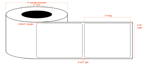 2.25" x 3" - High Gloss White Paper Blank Roll Labels (390 Labels per Roll)