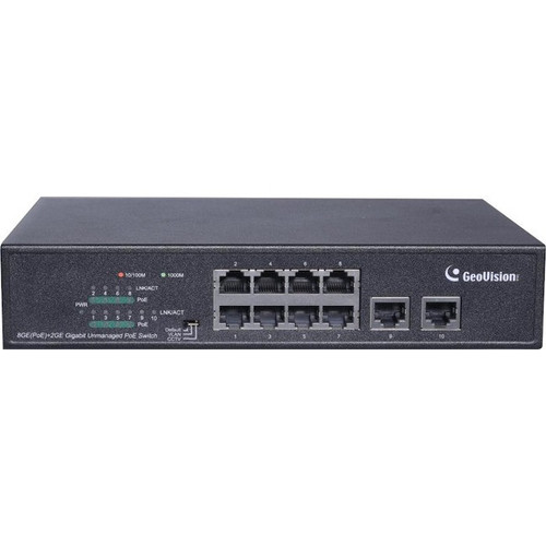 Main image for GeoVision 10-Port 10/100/1000M Unmanaged PoE Switch with 8-Port PoE