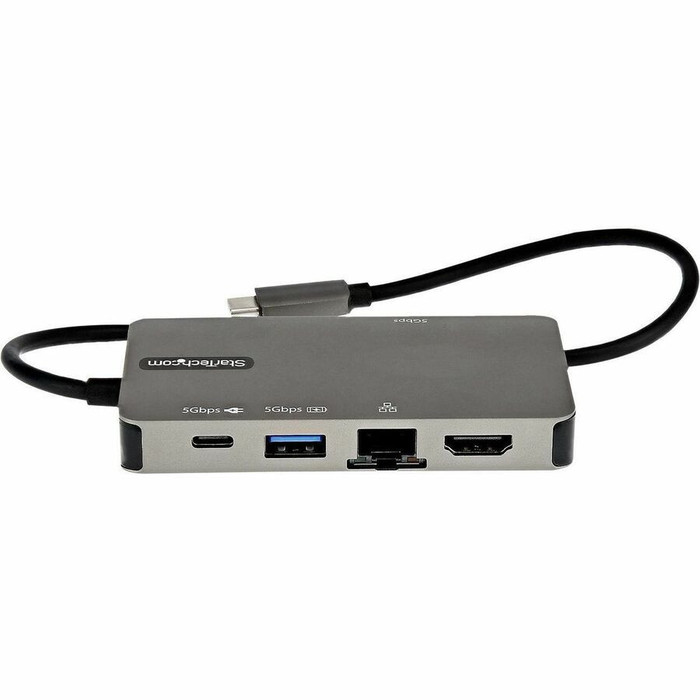 Front Image for StarTech.com USB-C Multiport Adapter, USB C to 4K HDMI or VGA, USB Type-C Mini Dock, 100W PD Passthrough, 3x USB 3.0, GbE, 12" Long Cable