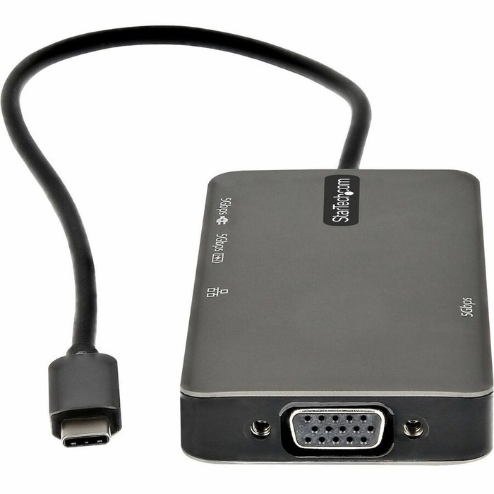 Left Image for StarTech.com USB-C Multiport Adapter, USB C to 4K HDMI or VGA, USB Type-C Mini Dock, 100W PD Passthrough, 3x USB 3.0, GbE, 12" Long Cable