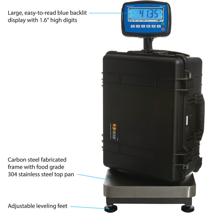 Alternate-Image1 Image for Brecknell 3900LP Electronic Bench Scale Calibrated with SBI 110 LCD Indicator, 100lb Capacity, NTEP 5000d, 15.7"x15.7" Food Grade Stainless Steel Top Pan