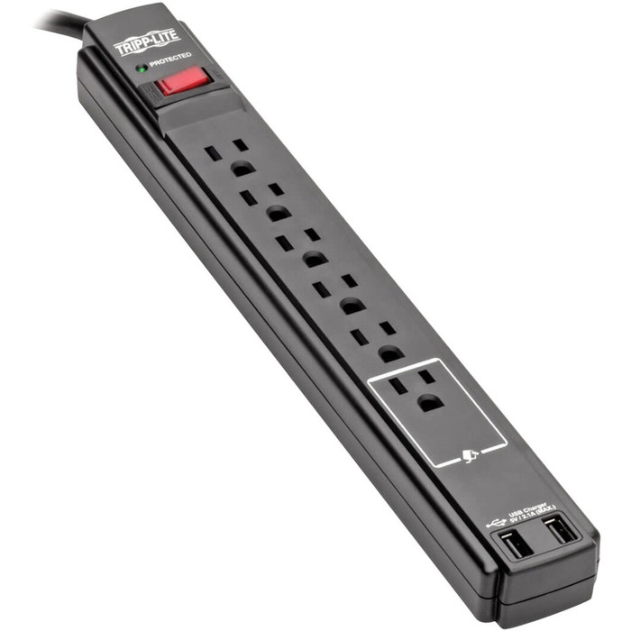 Main image for Tripp Lite Surge Protector Power Strip 6 Outlet 2x USB Charging Ports Black