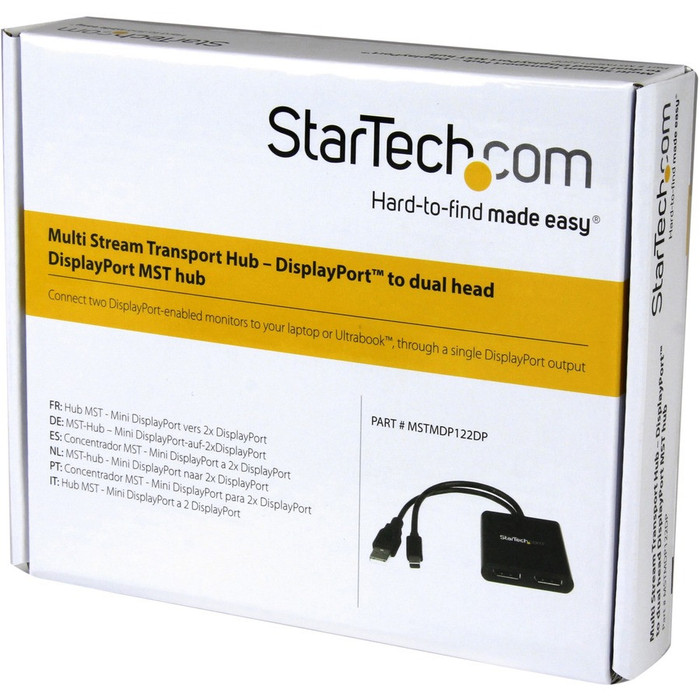 Alternate-Image1 Image for StarTech.com 2-Port Multi Monitor Adapter, Mini DisplayPort to DP MST Hub, Dual 4K 30Hz, Video Splitter for Extended Desktop Mode, Windows