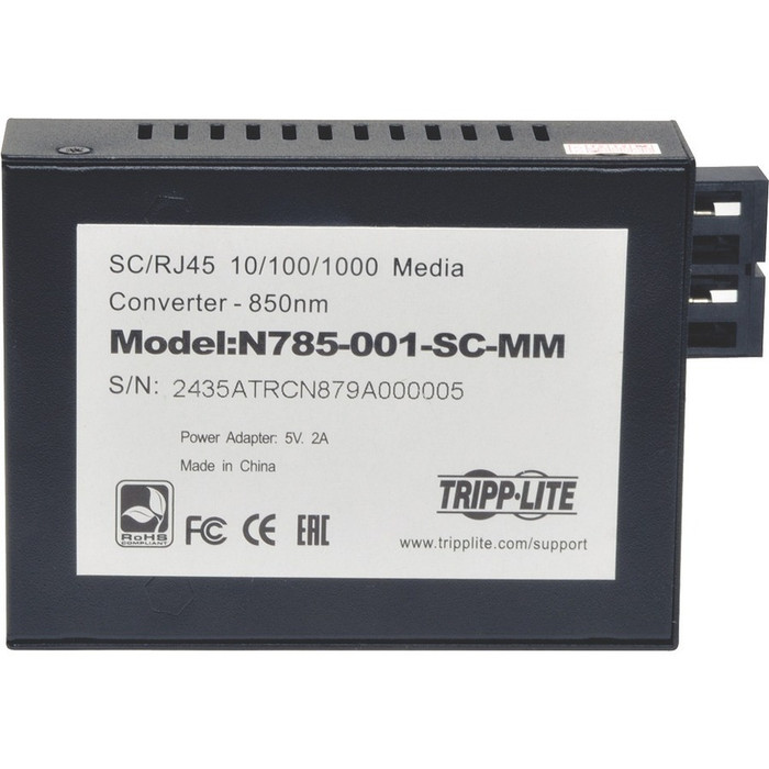 Bottom Image for Tripp Lite SC Multimode Fiber Media Converter Gigabit 10/100/1000 RJ45 550M 850nm