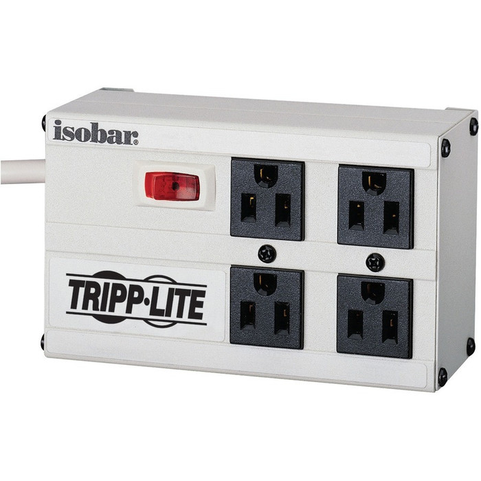Alternate-Image1 Image for Tripp Lite Isobar 4-Outlet Surge Protector, 6 ft. Cord with Right-Angle Plug, 3330 Joules, Metal Housing