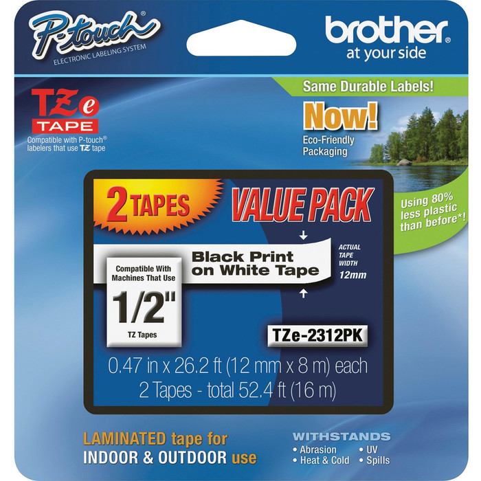 Main image for Brother 1/2" Black/White TZe Laminated Tape Value Pack