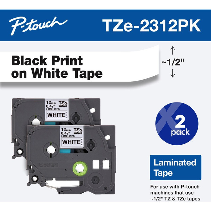 Alternate-Image1 Image for Brother 1/2" Black/White TZe Laminated Tape Value Pack