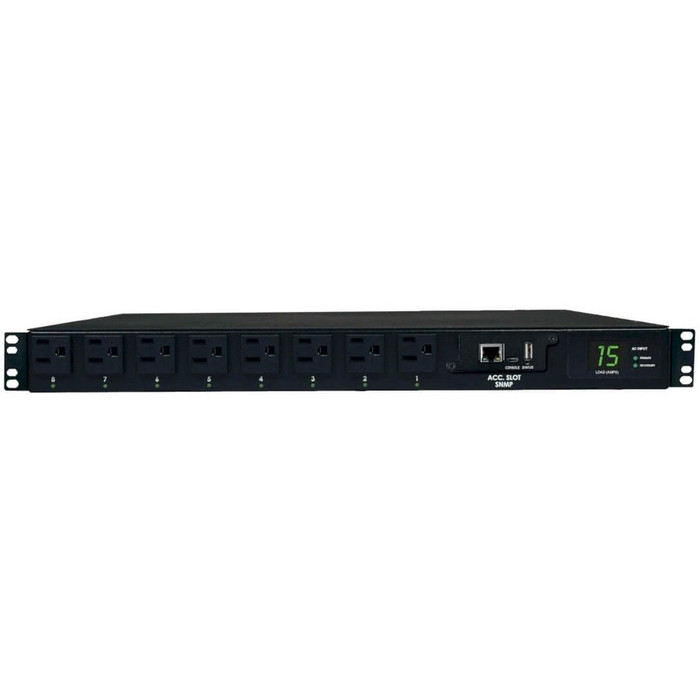 Front Image for Tripp Lite PDU Switched ATS 120V 15A 5-15R 8 Outlet 2 5-15P Horizontal 1URM