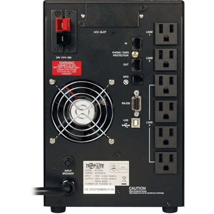 Rear Image for Tripp Lite UPS Smart Online 750VA 600W Tower 100V/110V/120V USB DB9 SNMP RT